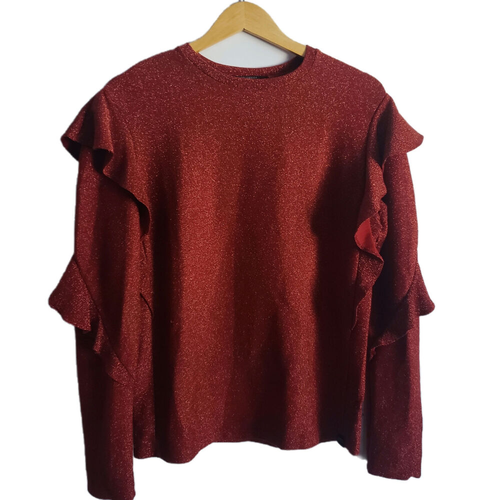 Scotch & Soda Metallic Red & Gold Long Ruffle Sleeve Top Size XS